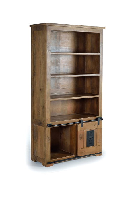 GINER Y COLOMER Vitrina Buffet en Bois de Mango Naturel avec Porte Coulissante et 2 Tiroirs - Style Industriel 185x100x40 cm